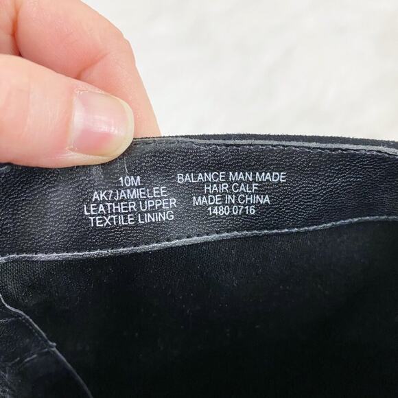 Anne Klein Black Suede & Leather Patchwork Heeled Boots Front Zip Almond Toe 10 - Picture 9 of 10